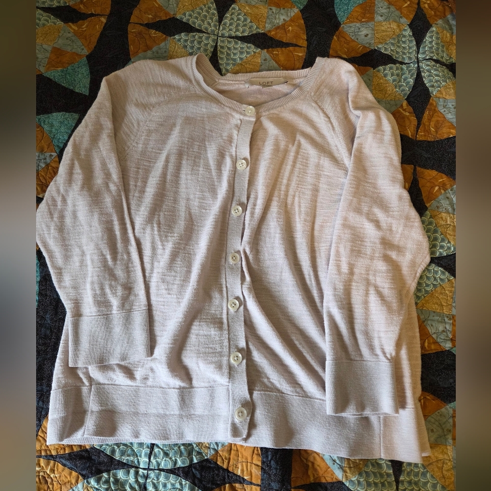 LOFT Women's Cream Cardigan Sweater Size L - Picture 5 of 5